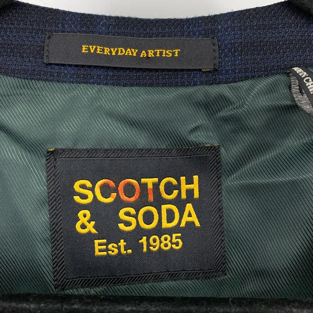 Scotch & Soda Mens 36 Everyday Artist Suit Set Navy Plaid Elastic Waist *HEMMED
